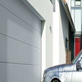 Porte de garage sectionnelle europro evo42 2375x2125mm 9016 sable premontee rainure l sans serrure motorisation 700 ref 873625